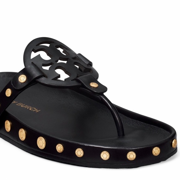 NWT Tory Burch Miller Cloud  Gold Coin Thong Sandals Perfect Black Size 11 M - Picture 11 of 11
